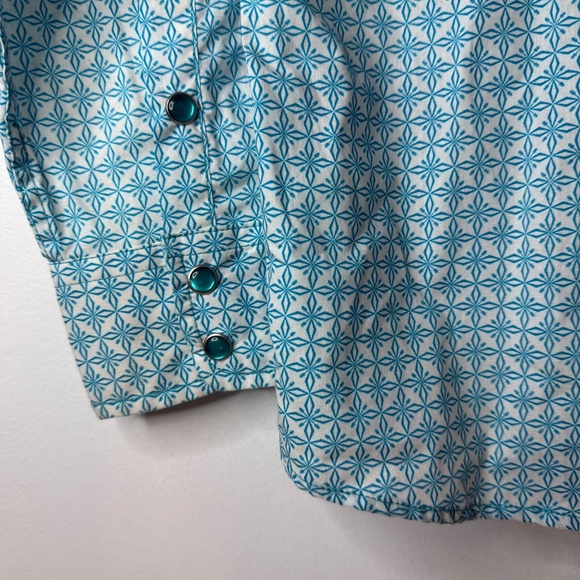 Cowgirl Hardware Blue Pearl Snap Shirt Embroidered Western Christian Cross - Picture 7 of 8